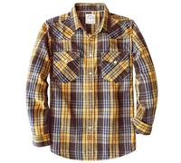 Dubinik® 6 oz Camicia Flanella Uomo Invernale Camicia Uomo Flanella Cotone Western Cowboy con Bottone Automatico Quadri Blu Arancio Bruciato M