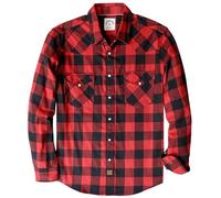 Dubinik® 6 oz Camicia Flanella Uomo Invernale Camicia Uomo Flanella Cotone Western Cowboy con Bottone Automatico Quadri Bufalo Nero Rosso L