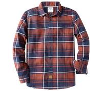 Dubinik® Camicia Flanella Uomo Quadri Button Down Leggera Camicia Cotone Casual Arancio Bruciato Navy M