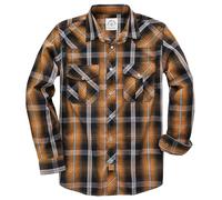 Dubinik® Camicia Uomo Quadri Bottoni Vintage Casual con Bottoni Automatici Western Cowboy Regular Fit Nero Arancione Bruciato L