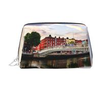 Dublin Irlanda Ha Penny Bridge River Print Trousse Cosmetici in Pelle per Trucchi Borsa per il Trucco con Chiusura Superiore Zip Elegante Beauty Bag, Argento, taglia unica