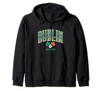Dublino Irlanda Shamrock Vintage Athletic Varsity Tipografia Felpa con Cappuccio
