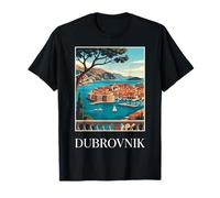 Dubrovnik Croazia Costa Adriatica Retro Travel Art Maglietta