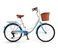 DUBTEDHOU Bicicletta da pendolare urbana, Bicicletta da crociera ibrida a 7 velocità multicolore da 26/24 pollici con cestino e portapacchi(Blue,24inch)