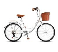 DUBTEDHOU Bicicletta da pendolare urbana, Bicicletta da crociera ibrida a 7 velocità multicolore da 26/24 pollici con cestino e portapacchi(White,26inch)