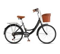 DUBTEDHOU Bicicletta da pendolare urbana, Bicicletta da crociera ibrida a 7 velocità multicolore da 26/24 pollici con cestino e portapacchi(Black,24inch)