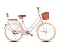 DUBTEDHOU Bicicletta da pendolare urbana, Bicicletta for pendolari for adulti multicolore 24/26 pollici con telaio passante for sedile posteriore e schienale(Pink,26inch)