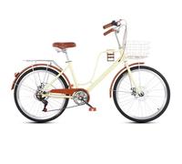 DUBTEDHOU Bicicletta da pendolare urbana, Freni a disco for cestello anteriore for bicicletta da crociera a 7 velocità multicolore 24 pollici 26 pollici(Yellow,26inch)