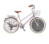 DUBTEDHOU Bicicletta da pendolare urbana, Portapacchi posteriore for bicicletta ibrida da crociera a 6 velocità, multicolore, 22-26 pollici(Pink,26inch)