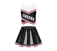 DUBTEDHOU Divisa da cheerleader, Set gonna gilet senza maniche da cheerleader for ragazze da 2 pezzi, stampa allegria multicolore, taglia 6-16(Black,6)