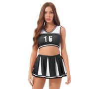 DUBTEDHOU Divisa da cheerleader, Set top corto e gonna uniforme da cheerleader con stampa di lettere for donna multicolore S-XL 2 pezzi(Black,S)
