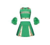 DUBTEDHOU Divisa da cheerleader, Set uniforme da cheerleader for bambini con 2 pompon multicolori di varie dimensioni(Green,7-8 Years)