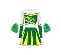 DUBTEDHOU Divisa da cheerleader, Set Uniforme da Cheerleader for Bambini Multicolor 5-14 Anni con Pompon(Green,11-12 Years)