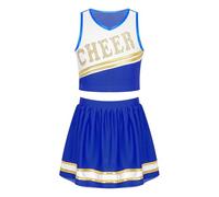 DUBTEDHOU Divisa da cheerleader, Uniforme da cheerleader for ragazze Set top corto e gonna multicolore taglie 6-16 2 pezzi(Blue,16)