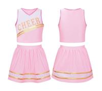 DUBTEDHOU Divisa da cheerleader, Uniforme da cheerleader for ragazze Set top corto e gonna multicolore taglie 6-16 2 pezzi(Light Pink,12)