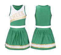 DUBTEDHOU Divisa da cheerleader, Uniforme da cheerleader for ragazze Set top corto e gonna multicolore taglie 6-16 2 pezzi(Green,16)