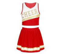 DUBTEDHOU Divisa da cheerleader, Uniforme da cheerleader for ragazze Set top corto e gonna multicolore taglie 6-16 2 pezzi(Red,16)