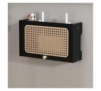 DUBTEDHOU Mensola per router con supporto a parete, Scaffale for router in legno rattan, scatola for montaggio a parete, multicolore, dimensioni multiple(Black,L40cm/15.7in)