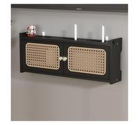 DUBTEDHOU Mensola per router con supporto a parete, Scaffale for router in legno rattan, scatola for montaggio a parete, multicolore, dimensioni multiple(Black,L60cm/23.6in)