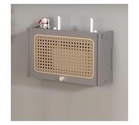 DUBTEDHOU Mensola per router con supporto a parete, Scaffale for router in legno rattan, scatola for montaggio a parete, multicolore, dimensioni multiple(Grey,L40cm/15.7in)