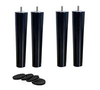 DUBTEDHOU Piedini per mobili in legno, Gambe di ricambio for mobili in legno 4 pezzi con bulloni M8, cuscinetti in gomma neri, dimensioni multiple(40cm/16in)