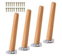 DUBTEDHOU Piedini per mobili in legno, Gambe for mobili in legno con piastre di montaggio, viti e cuscinetti, 4 pezzi, dimensioni multiple(15cm/5.9in)
