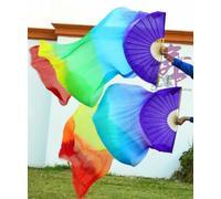 DUBTEDHOU ventaglio in bambù per Danza del Ventre, Ventagli di Danza del Ventre in Seta Multicolor, Misure Multiple, 2 Pezzi(Pink,280cm 90cm)
