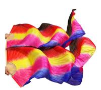DUBTEDHOU ventaglio in bambù per Danza del Ventre, Ventagli di Danza del Ventre Seta Vera e Imitazione Fatta a Mano, Tinta, Multicolore, Dimensioni Multiple, 2 pz(22,Real Silk 180x90cm)