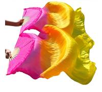 DUBTEDHOU ventaglio in bambù per Danza del Ventre, Ventagli di Danza del Ventre Seta Vera e Imitazione Fatta a Mano, Tinta, Multicolore, Dimensioni Multiple, 2 pz(9,Real Silk 250x90cm)
