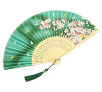 DUBTEDHOU Ventaglio tradizionale, Ventaglio pieghevole in seta verde 21 cm x 38 cm