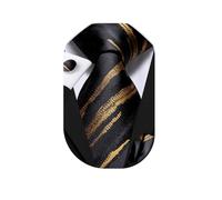 Dubulle Set di cravatte da uomo a righe con motivo cachemire e tasche quadrate per uomini e matrimoni, Marrone nero, Medium