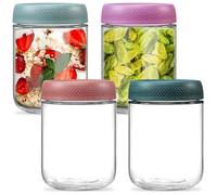 DUBUOZA Barattoli Vetro con Coperchio 4 Pezzi 500ml Overnight Oats Contenitore Overnight Oats Jar Vasetti Vetro per Overnight Oats,Marmellate,Yogurt,Miele,Spezie,Fagioli