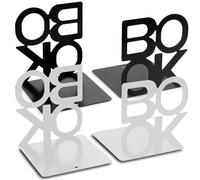 DUBUOZA Fermalibri per Mensole 4 pezzi Bianco e Nero Ferma Libri per Libreria per la Scuola, la Casa, L'ufficio