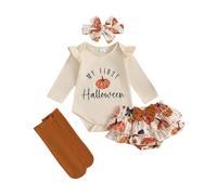 Dubute Completo per Neonata per il Primo Halloween "My First Halloween" Tutina con Gonna a Tutu a Zucca Fascia per Capelli Carina Set di 4 Pezzi, 12-18 Months