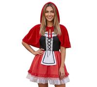 Dubute Costume da donna con cappuccio per Halloween, a maniche corte, con scollo quadrato, abito da festa con mantello con cappuccio (rosso, S)