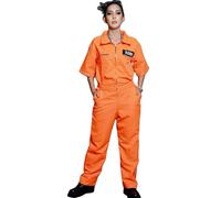 Dubute Costume da prigioniero da donna, con tuta da prigioniera, arancione, per Halloween, costume da criminale (arancione, M)