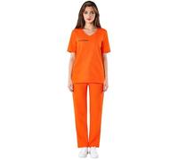 Dubute Costume da prigioniero per adulti, per Halloween, costume da prigione, uniforme da prigione, arancione (arancione, M)