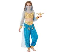 Dubute Costume di Halloween da principessa Jasmine, per bambine, con maniche trasparenti, per travestimento (blu, 7-8 anni)