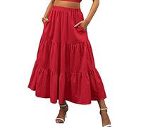 Dubute Donne Fairy Grunge Gonne Lunghe Vintage Svasata Maxi Gonna Elastico in Vita Grande Orlo Gonne, a-rosso, XL