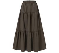 Dubute Donne Fata Grunge Gonne Lunghe Vintage Svasato Maxi Gonna Elastico In Vita Grande Orlo Gonne, Marrone, XXL