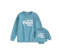 Dubute Mommy and Me Stampa Lettera Corrispondente Abiti Famiglia Manica Lunga Girocollo Casual Felpa T-Shirt Abbigliamento Set, Blu in My Mini Ers, 6-12 Months