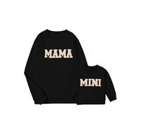 Dubute Mommy and Me Stampa Lettera Corrispondente Abiti Famiglia Manica Lunga Girocollo Casual Felpa T-Shirt Abbigliamento Set, Black Mama Mini, S