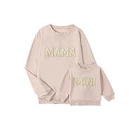 Dubute Mommy and Me Stampa Lettera Corrispondente Abiti Famiglia Manica Lunga Girocollo Casual Felpa T-Shirt Abbigliamento Set, Beige Mama Mini, L