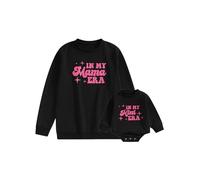 Dubute Mommy and Me Stampa Lettera Corrispondente Abiti Famiglia Manica Lunga Girocollo Casual Felpa T-Shirt Abbigliamento Set, Nero Rosso in My Mini Ers, 12-18 Months