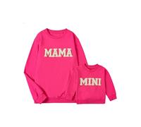 Dubute Mommy and Me Stampa Lettera Corrispondente Abiti Famiglia Manica Lunga Girocollo Casual Felpa T-Shirt Abbigliamento Set, Rosa Mama Mini, 0-6 Months