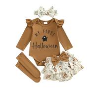 Dubute My First Halloween Baby Girl Outfit neonato 1 ° Halloween Punmkin pagliaccetto tutù gonna vestito fascia carino 4 pezzi, Brown-Il mio primo halloweer, 12-18 Months