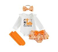 Dubute My First Halloween Baby Girl Outfit neonato 1 ° Halloween Punmkin pagliaccetto tutù gonna vestito fascia carino 4 pezzi, White-My 1st halloweer, 9-12 Months