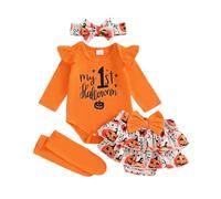 Dubute My First Halloween Baby Girl Outfit neonato 1 ° Halloween Punmkin pagliaccetto tutù gonna vestito fascia carino 4 pezzi, Orange-My 1st halloweer A, 3-6 Months