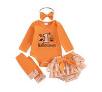 Dubute My First Halloween Baby Girl Outfit neonato 1 ° Halloween Punmkin pagliaccetto tutù gonna vestito fascia carino 4 pezzi, Orange-My 1st halloweer, 12-18 Months