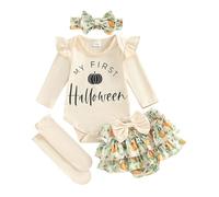 Dubute My First Halloween Baby Girl Outfit neonato 1 ° Halloween Punmkin pagliaccetto tutù gonna vestito fascia carino 4 pezzi, Beige-Il mio primo halloweer, 6-9 Months